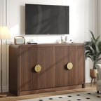 Decofy 55" Fluted Buffet Sideboard Cabinet, Modern Mid Century Console Cabinet With Adjustable Shelves & Wavy Grain Doors For Kitchen Cabinet Storage,Living Room,Entryway,Coffee Bar Cabinet (Walnut)