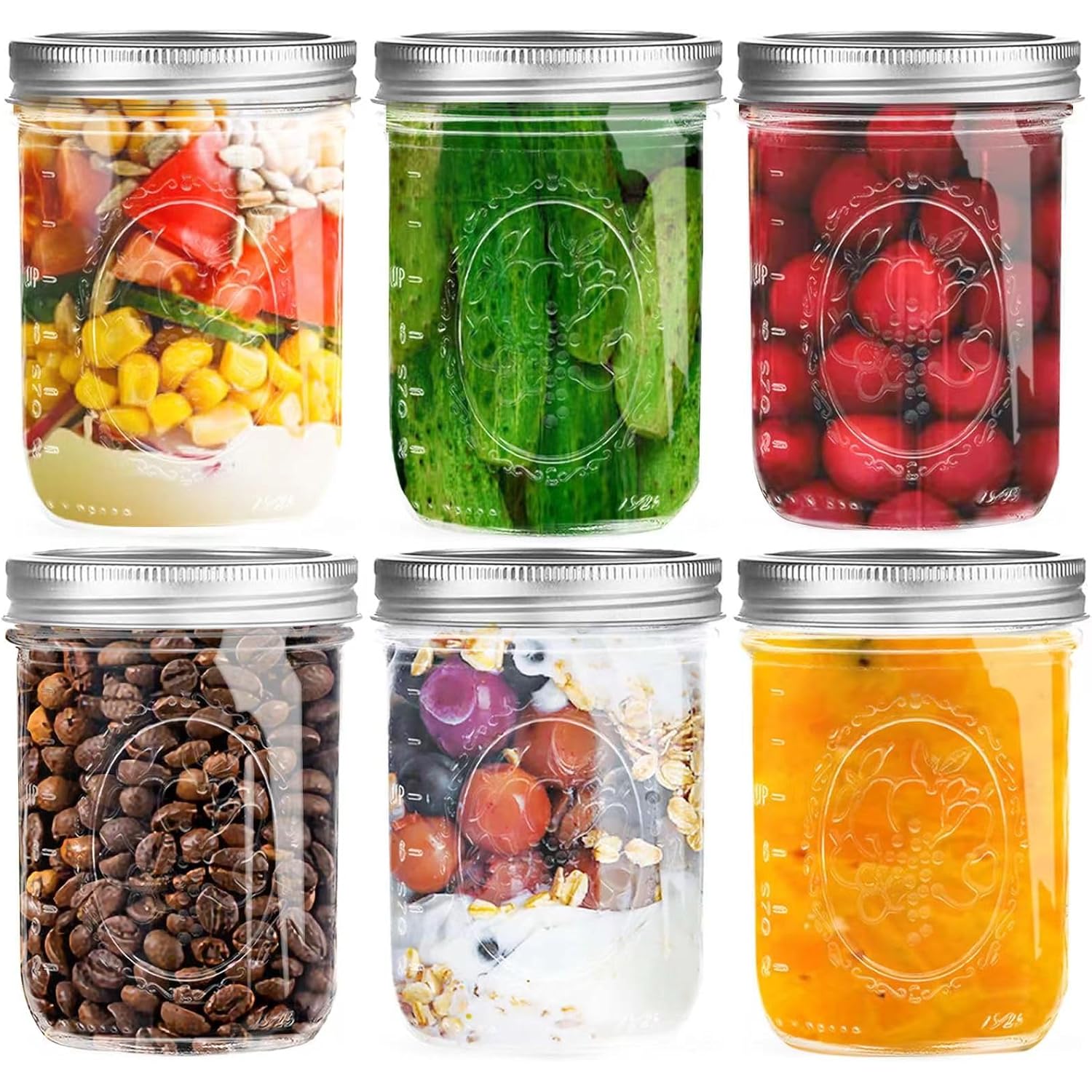 Miuyhji Wide Mouth Mason Jars 16 oz with Lids [6 Pack], Canning Jars with Metal Airtight Lids and Bands, 16 oz Glass Jars for Fermenting, Pickling, Freezing, Preserving, Meal Prep, Jar Décor