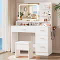 Livelyglow White Makeup Vanity Desk With Charging Station & 4 Drawers | Smart Led Mirror, Cushioned-Stool, Hairdryer-Rack