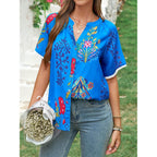 Button Down Shirts for Women Short Sleeve Boho Tops V Neck Dressy Blouses Summer Casual Outfits