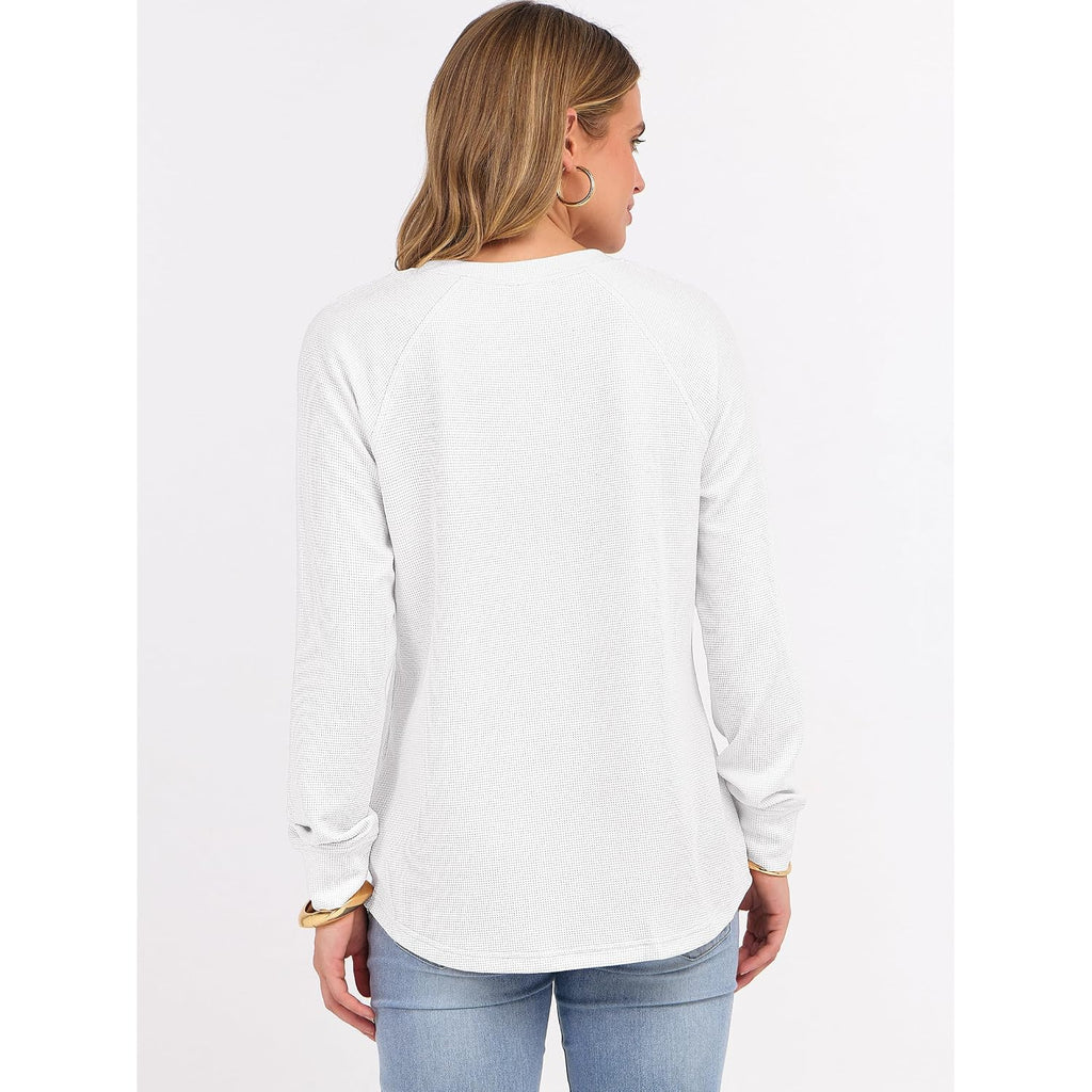 Anrabess Women'S Long Sleeve Waffle Knit Shirts Dressy Casual Loose Button Up V Neck Henley Tops 2026 Fall Basic Tee Blouse