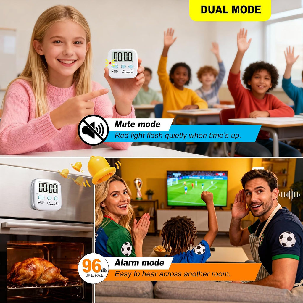 2 Pack Digital Timer For Kids, Magnetic Countdown Kitchen Timers For Cooking, Egg, Classroom, Teacher, Exercise, Study, Oven - Battery Included