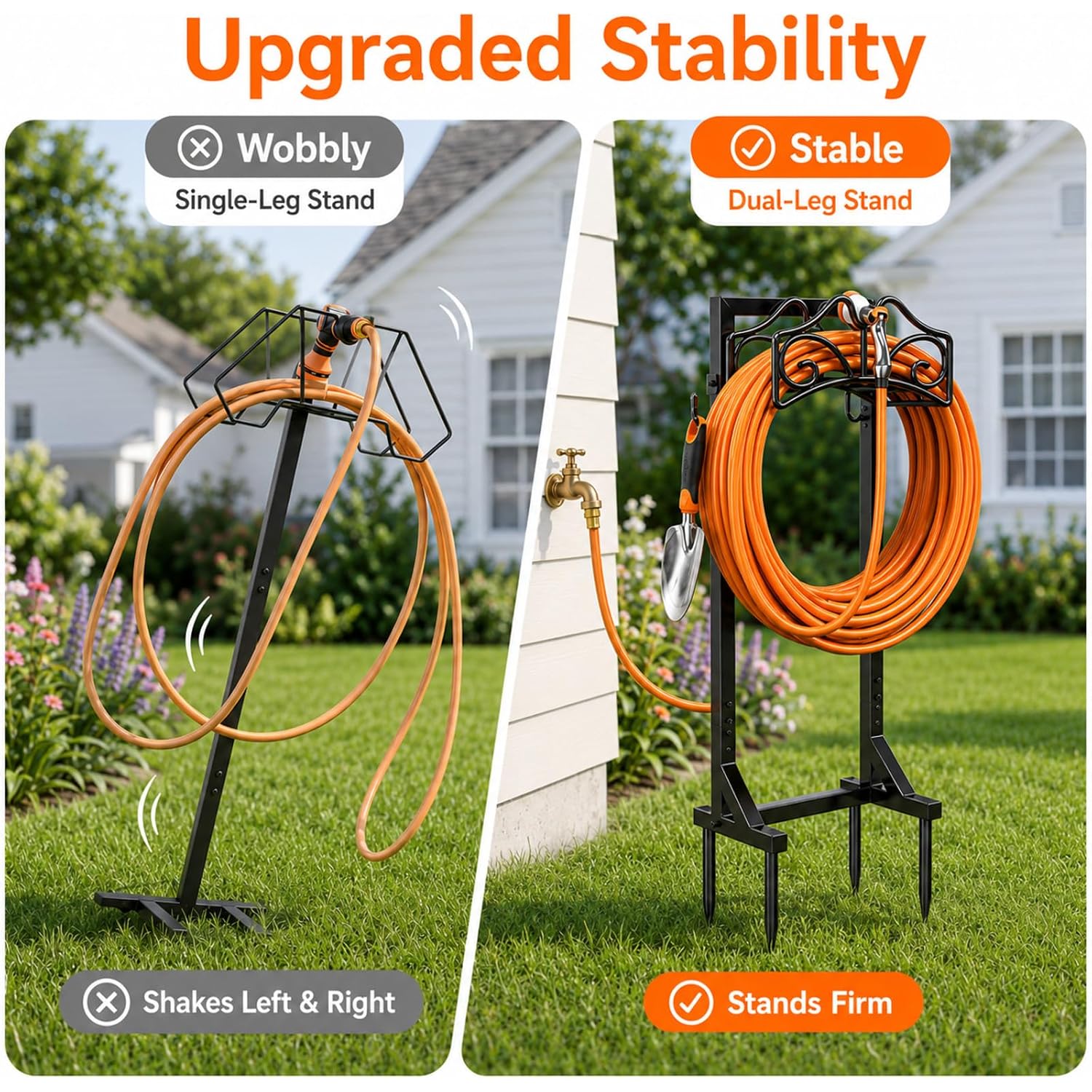Garden Hose Holder, Heavy Duty, Freestanding For Outside, Metal | Detachable Water Hose Holder Stand, Garden Hose Reel Rack And Hose Storage Organizer For Outside Yard
