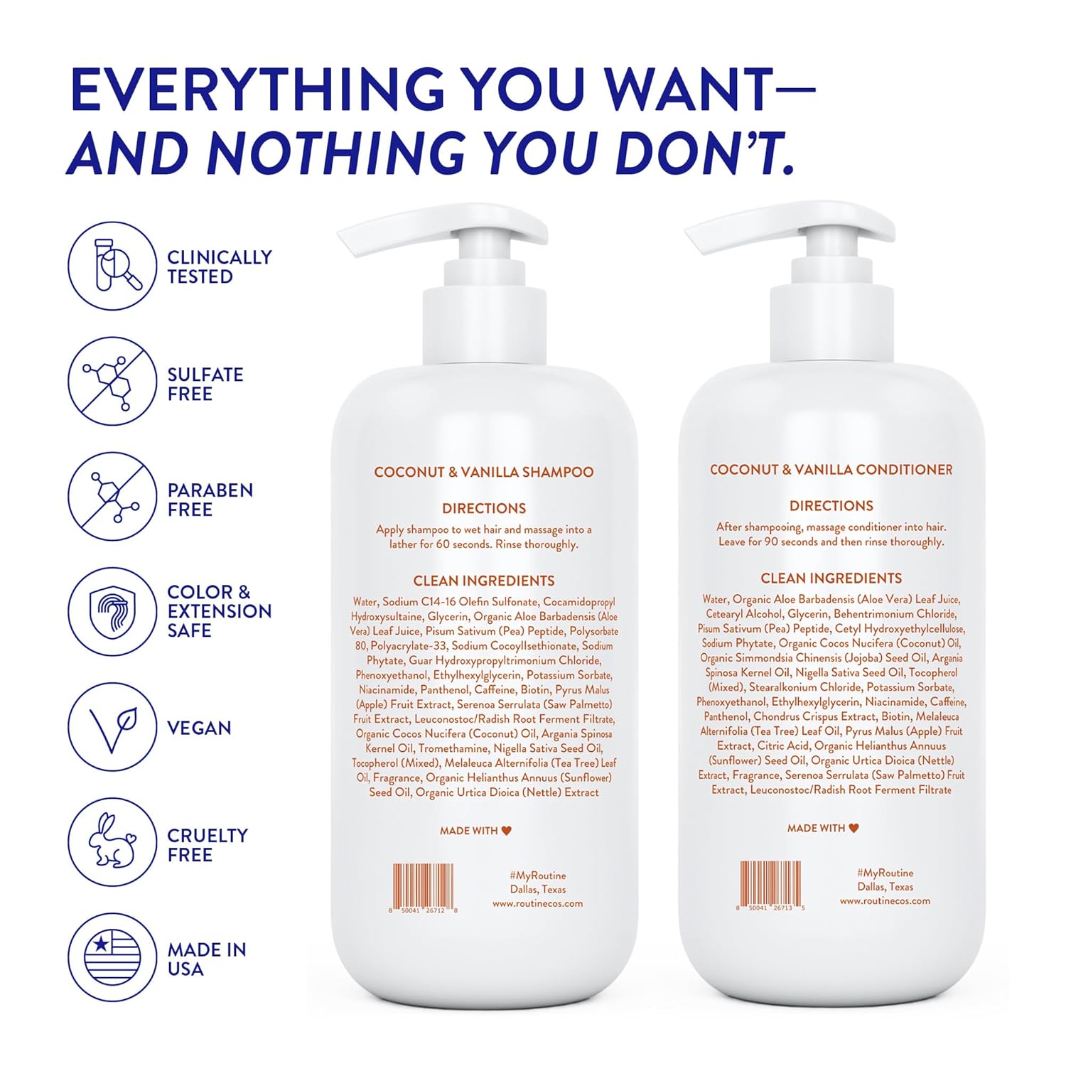 Routine Wellness Anti-Thinning Shampoo and Conditioner Set for Thinning Hair - Biotin DHT Blocker Women & Men - Color Safe Shampoo for Hair Loss & Healthier Hair - Coconut & Vanilla Set