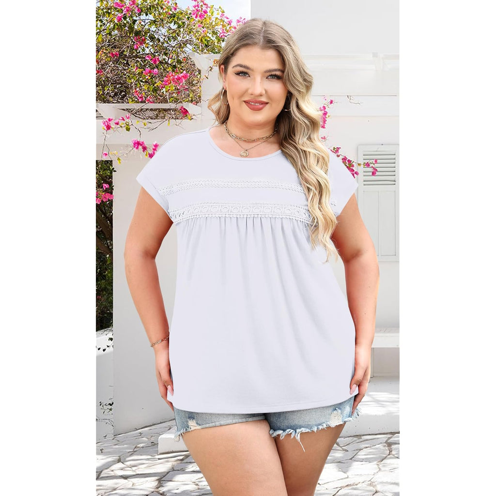 Wiholl Womens Summer Tops Trendy 2026 Lace Crochet Cap Short Sleeve Shirts Crew Neck T Shirts Casual Loose Blouses