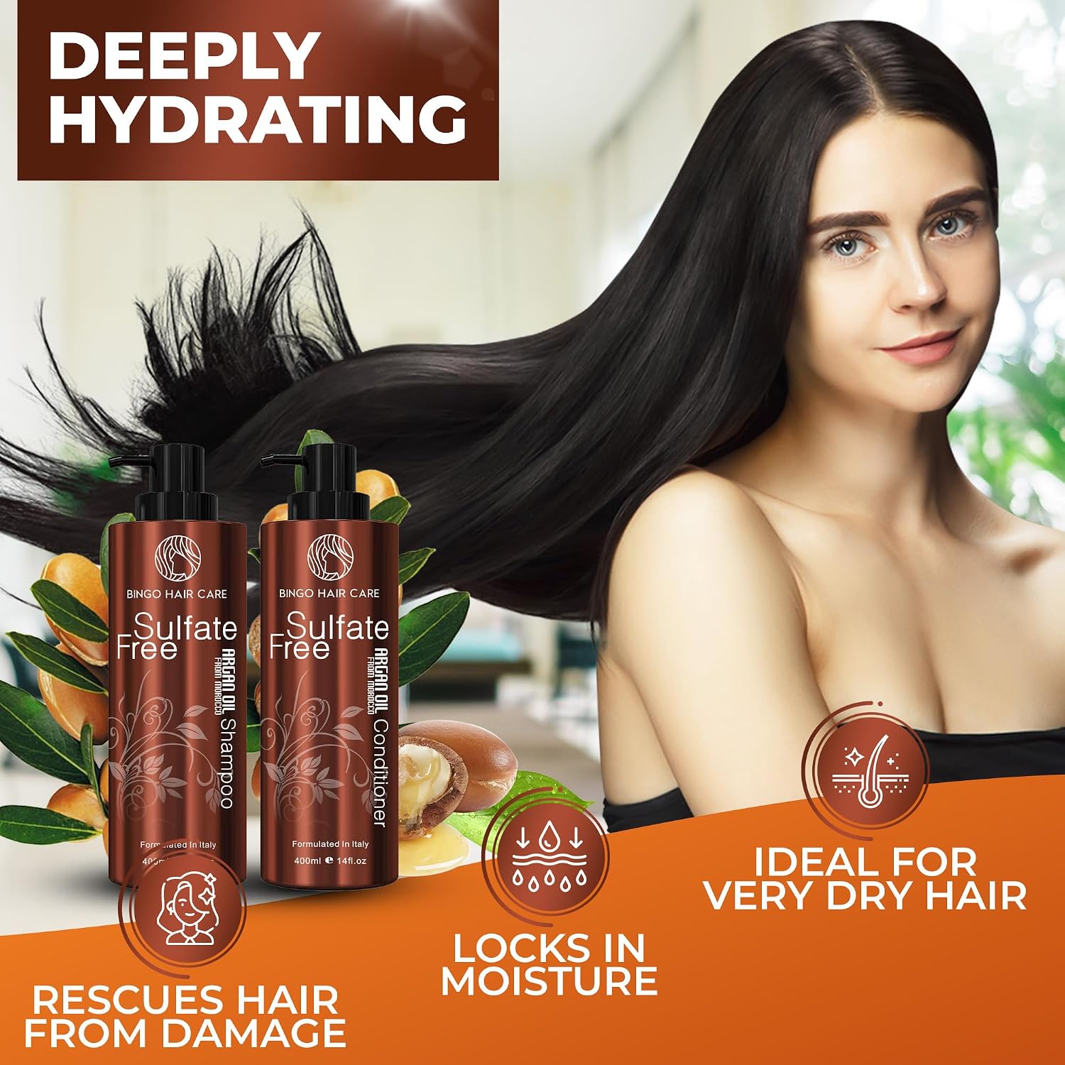 Moroccan Argan Oil Shampoo And Conditioner Set - Sulfate Free, Anti Frizz Hydrating Care For Women - Deep Moisturizing Treatment For Color, Keratin Treated, Curly, Damaged And Dry Hair