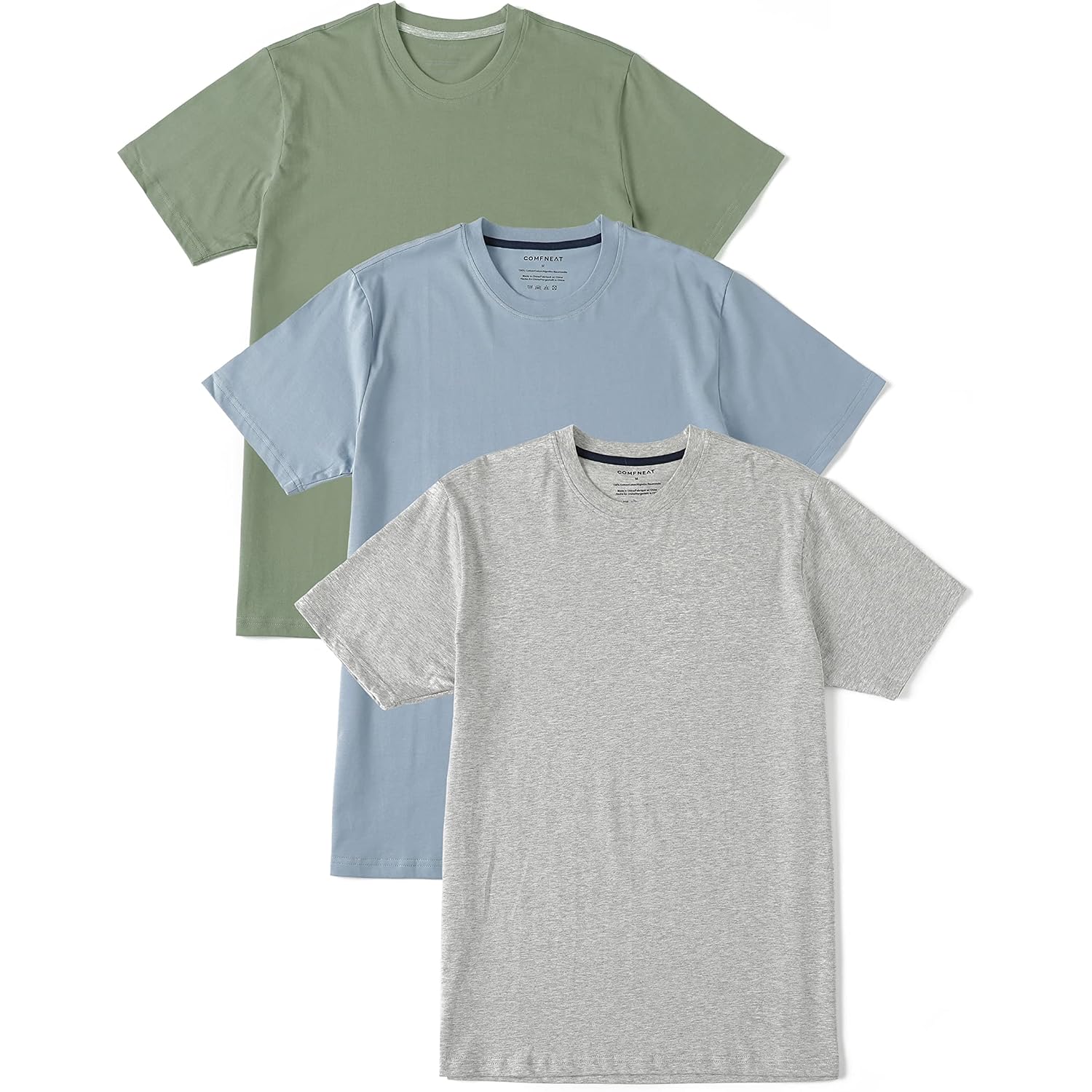 Comfneat Men'S 3-Pack Lightweight T-Shirts Cotton Crew Neck Regular Fit Solid Tee