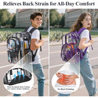 Clear Backpack For School - 18 Inch Extra Large Clear Bookbag Black | Heavy Duty Pvc, 3 Front Pockets, 2 Large Compartments, Fit 16" Laptop, 900D Oxford Base, Padded Straps And Back, Age 12+