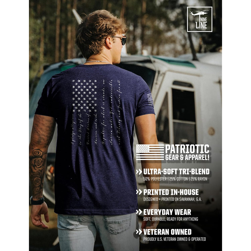 Nine Line Pledge Of Allegiance Shirt, Patriotic T-Shirts For Men, American Flag Military T Shirt, Freedom Usa Veteran Apparel