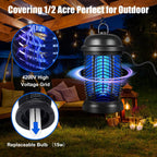 Bug Zapper Outdoor, 4200V Electric Mosquito & Fly Zapper, Black | Covers Up To 1/2 Acre, Fly Traps For Patio Backyard, 3 Prong Plug, 90-130V Abs Plastic Outer, Mosquito Killer