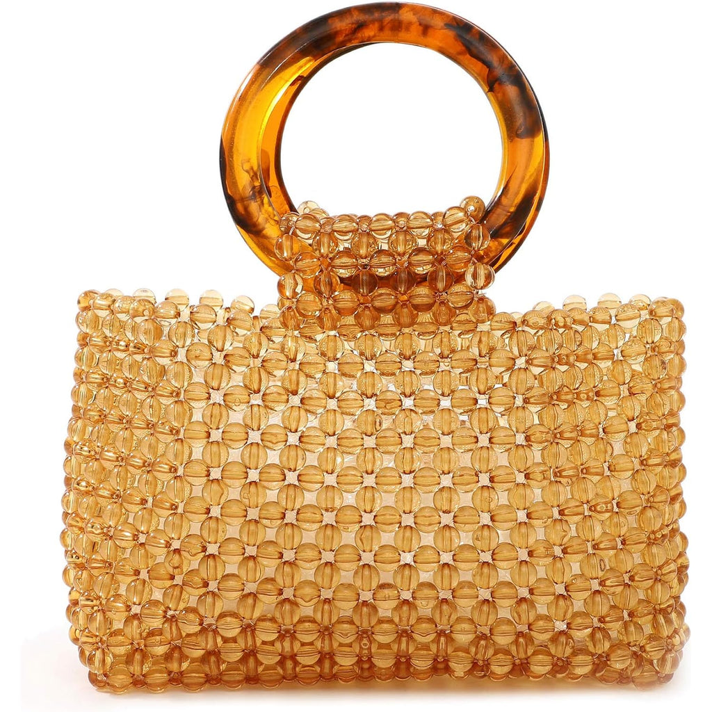 Yifei Women Colored Transparent Beaded Acrylic Handbag Evening Handmade Bags For Wedding Party (Brown)