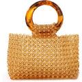 Yifei Women Colored Transparent Beaded Acrylic Handbag Evening Handmade Bags For Wedding Party (Brown)