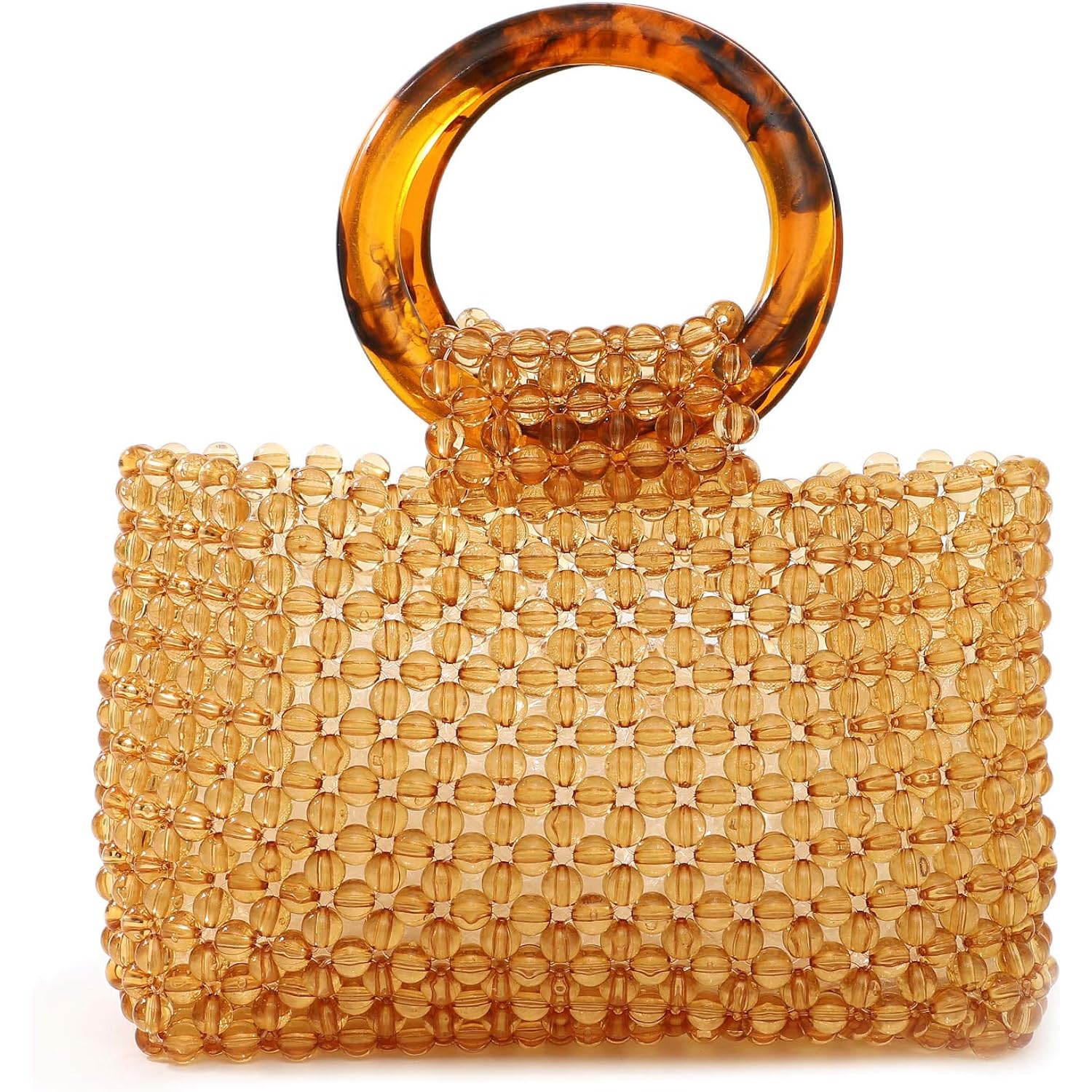 Yifei Women Colored Transparent Beaded Acrylic Handbag Evening Handmade Bags For Wedding Party (Brown)