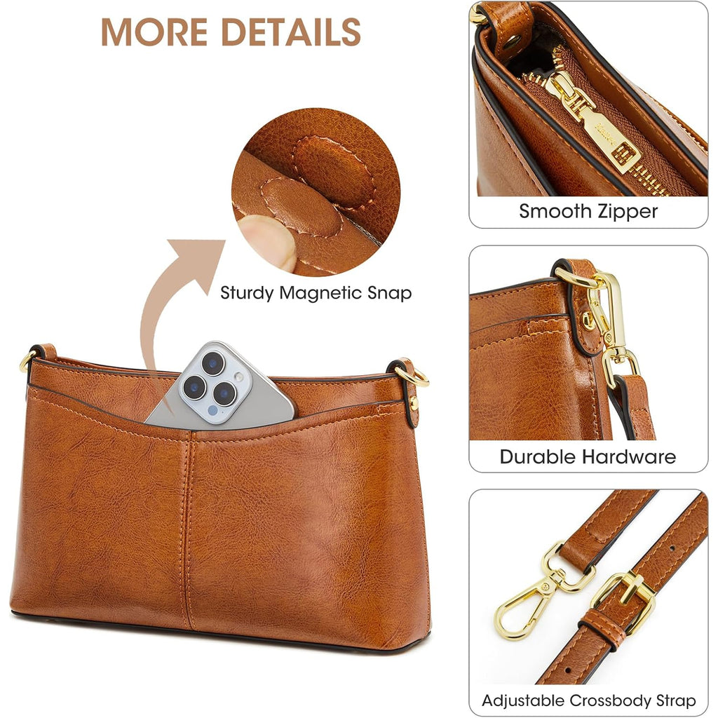 Kattee Genuine Leather Crossbody Bags For Women Small Shoulder Purse Handbags With 2 Detachable Straps 6 Card Slots