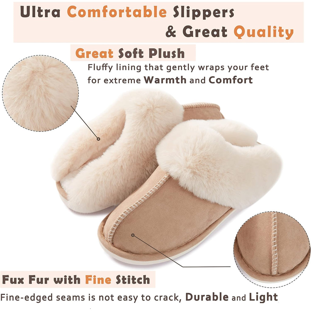Donpapa Womens Slippers With Memory Foam Fluffy Soft Warm Slip On House Slipper Anti-Skid Cozy Plush For Indoor Outdoor