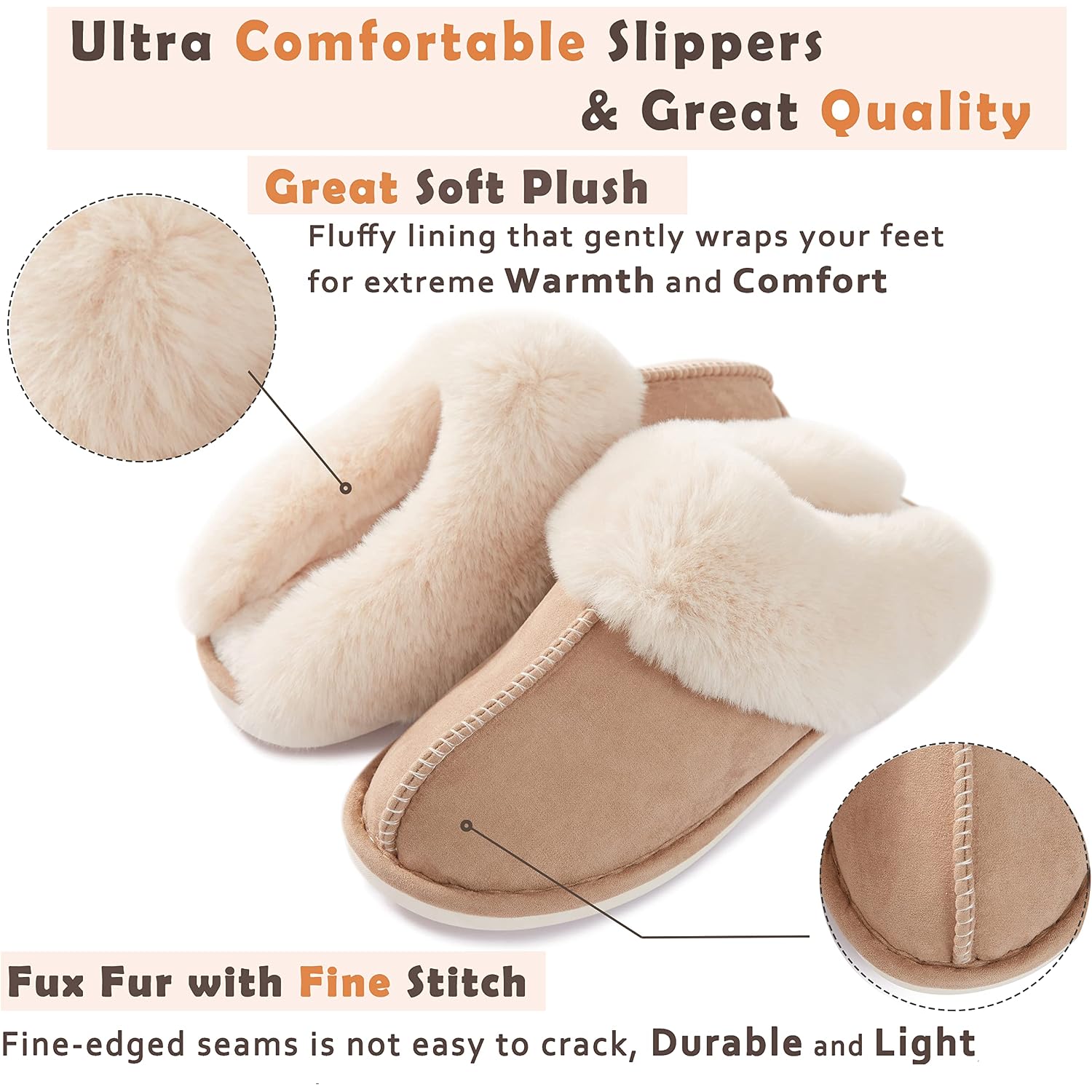 Donpapa Womens Slippers With Memory Foam Fluffy Soft Warm Slip On House Slipper Anti-Skid Cozy Plush For Indoor Outdoor