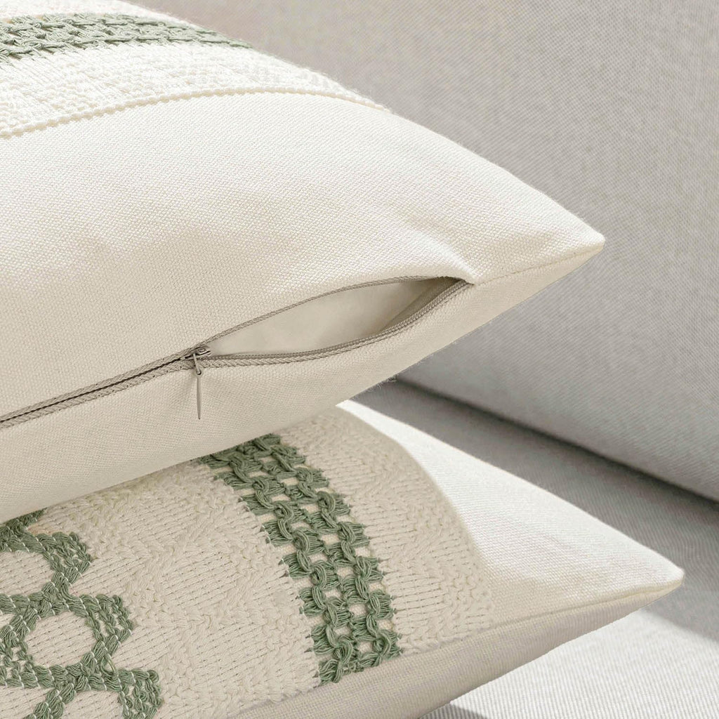 Miulee Set Of 2 Sage Green Boho Decorative Pillow Covers 18X18 Inch | Farmhouse Couch Throw Pillows Modern Summer Cotton Cushion Covers Macrame Woven Spring Decor For Bed Sofa Chair