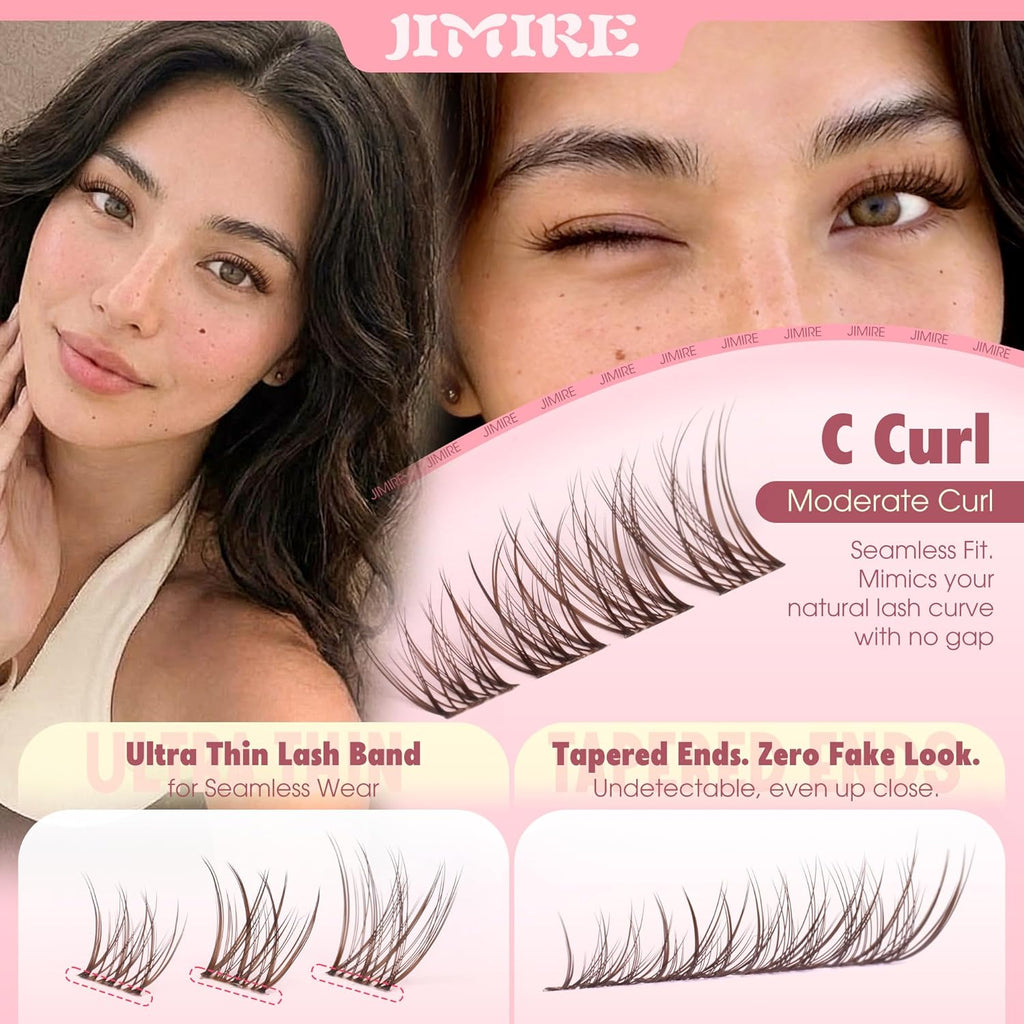 Brown Lash Clusters 8-12MM Short Lashes Clusters Wispy Individual Lashes with Clear Band C-Curly Cluster Eyelash Extensions 120Pcs DIY Lash Extensions at Home by JIMIRE