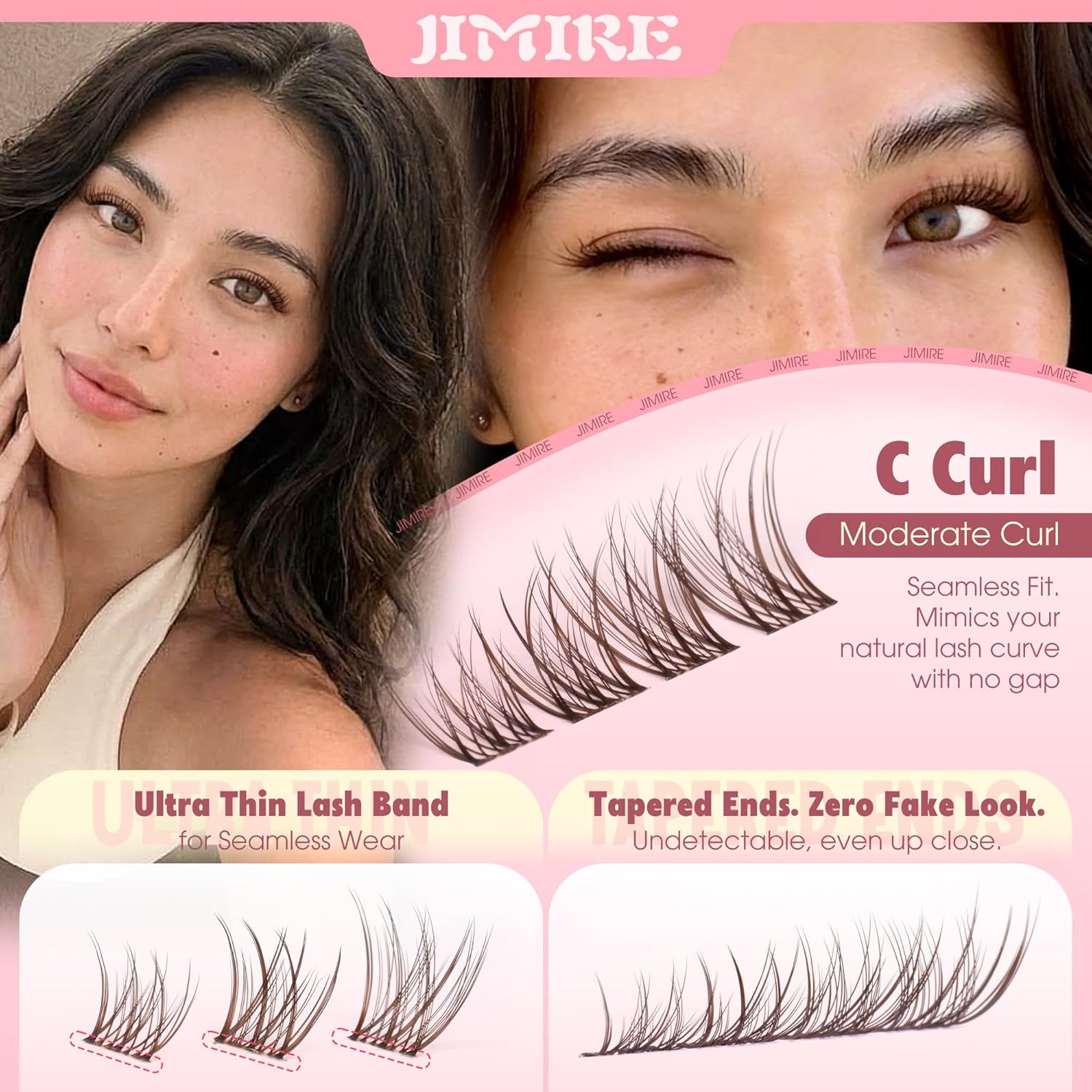 Brown Lash Clusters 8-12MM Short Lashes Clusters Wispy Individual Lashes with Clear Band C-Curly Cluster Eyelash Extensions 120Pcs DIY Lash Extensions at Home by JIMIRE