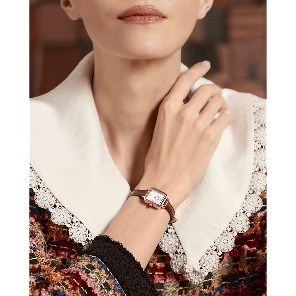 Lola Rose Dainty Watch For Women: Mother Of Pearl Dial, Genuine Leather Strap, Wrapped By Stylish Gift Box - Vintage Present For Small Wrists