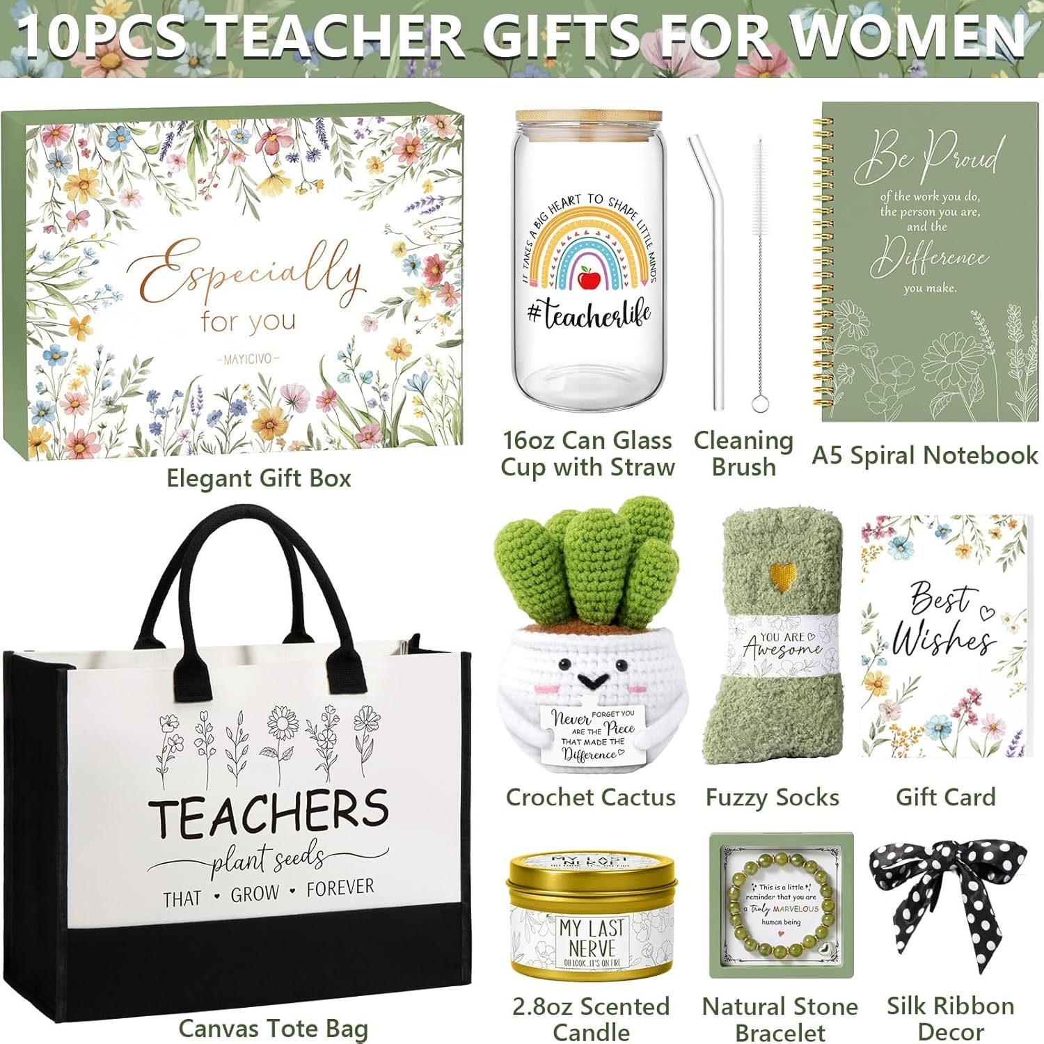 Teacher Appreciation Gifts for Women, Best Teacher Personalized Gifts Funny End of Year Teachers Gift from Student, Birthday Retirement Thank You Gift Baskets for Daycare Teachers w/ Canvas Tote Bag