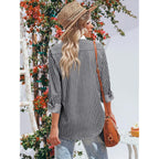 Striped Button Down Shirts for Women Cotton Dress Shirt Long Sleeve Collared Blouse Tops Business Office Attire