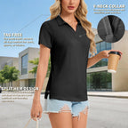 Womens Polo Shirts Short Sleeve V Neck Business Casual Work Tops Quick Dry Upf 50+ Sun Protection Golf Shirt Fitted Collared