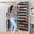 20-30 Pairs Over The Door Shoe Organizer, Clear Pockets Hanging Shoe Storage For Closet, 10-Tier Door Shoes Rack, Handing Shoes Holder Fit All The Family'S Sneakers, Boots, Heels, Black