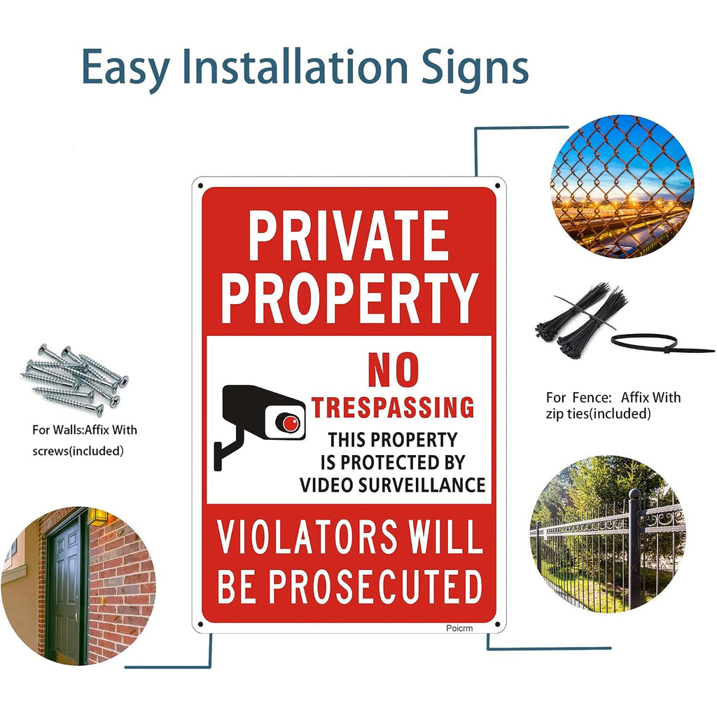 (2 Pack) Large No Trespassing Signs Private Property, Violators Will Be Prosecuted,14"X10".04" Aluminum Reflective Metal Sign,Weather Resistant, Waterproof, Durable Ink, Easy To Mount
