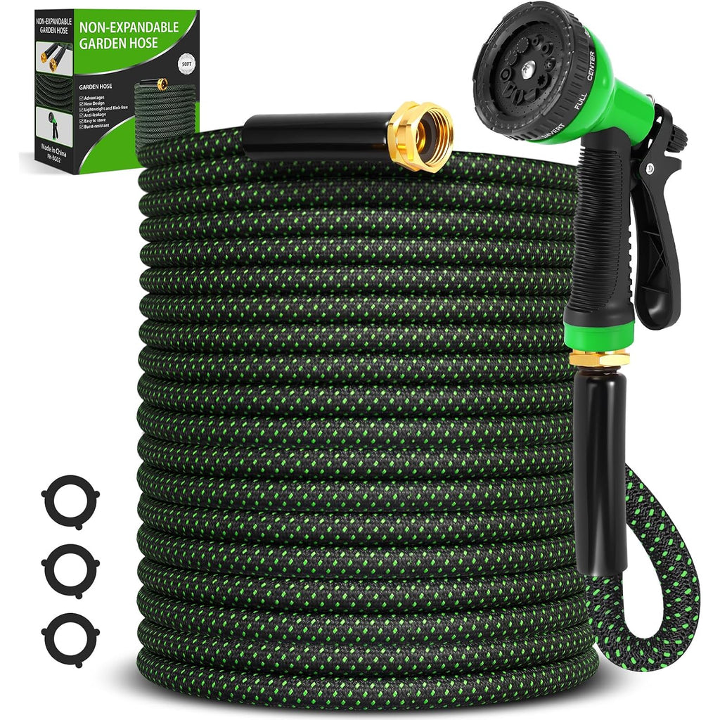 Garden Hose 50Ft, Non-Expanding Water Hose With 10 Function Nozzle, Lightweight, Kink Free, Sturdy, Leak-Proof, Portable, Flexible Hose 50Ft For Outdoor, Yard, Lawn, Car Wash And Camper Use