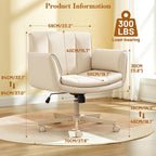 Criss Cross Chair With Wheels & Armrests,Comfy Wide Vanity Chair,Scratch-Resistant Pu Leather Cross Legged Desk Chair,Height Adjustable Computer Office Desk Chairs For Home,Makeup,Bedroom
