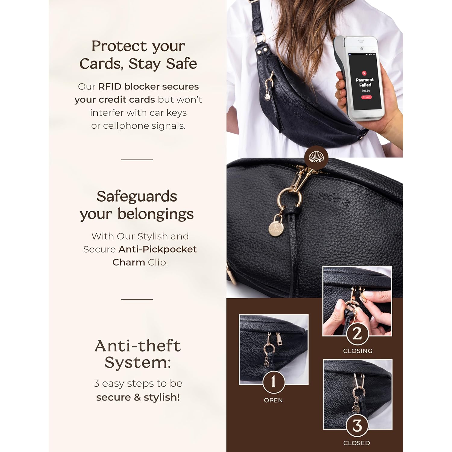 Anti Pickpocket Bag - RFID Crossbody Bag for Travel, Adjustable Strap Multiple Compartments Anti Theft Crossbody Bags for Women Vegan Travel Size Essentials Crossbody Bags for Women Large Size