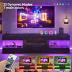 Bestier Black 60 Inch Modern Tv Stand, Led Entertainment Center With Drawer | Fits Up To 65 In Tv, High Gloss With Stone Pattern, Large Storage Drawer & Open Shelves, 7-Color Led Lights For Living Room