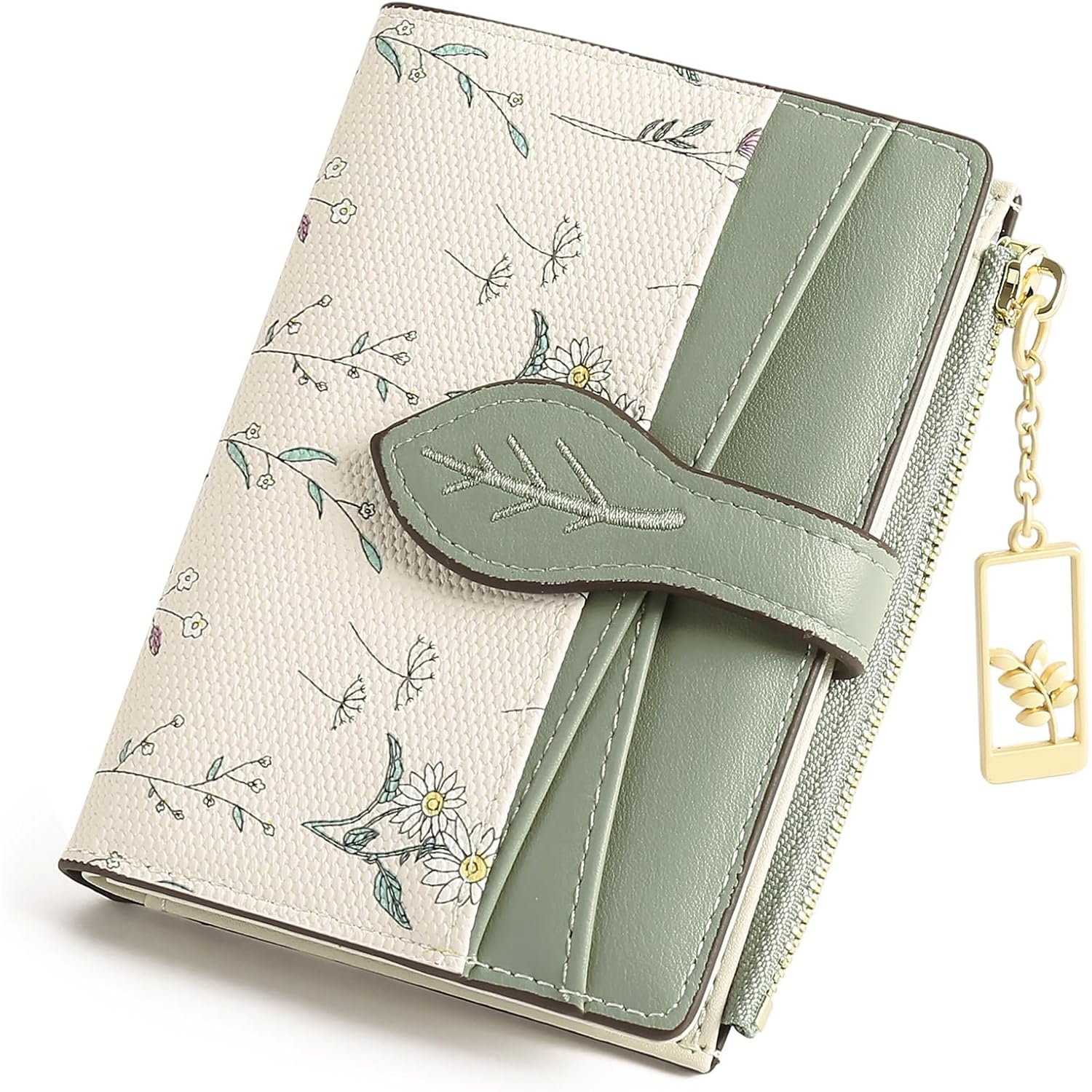 GAEKEAO Small Wallets for Women RFID Blocking Bifold Floral Vegan Leather Wallet Card Holder with Zipper Pocket ID Window