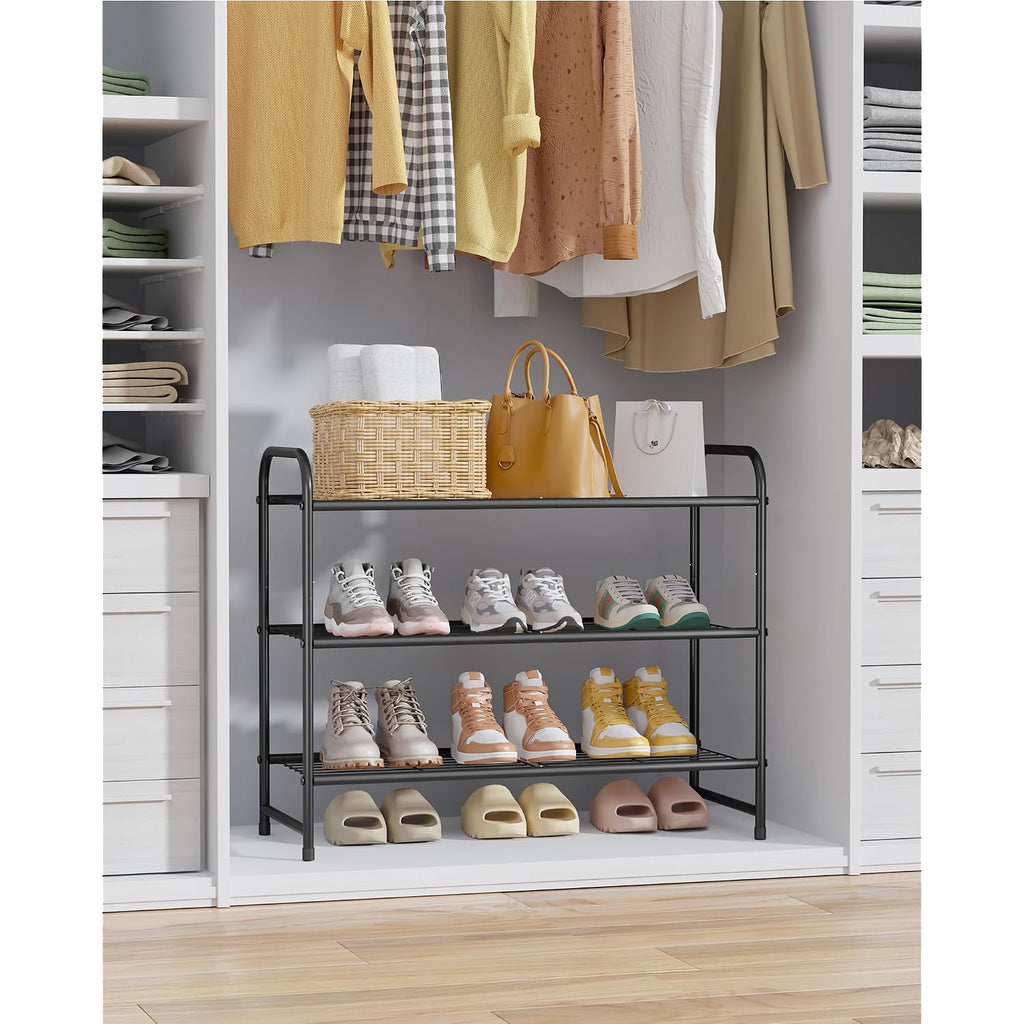 Kitsure Shoe Rack - Stainless Steel Shoe Organizer, Sturdy Shoe Rack For Closet And Front Door Entrance, Free Standing Shoe Shelf, Closet Organizers And Storage, 25.6" Wide - 3 Tier, Black