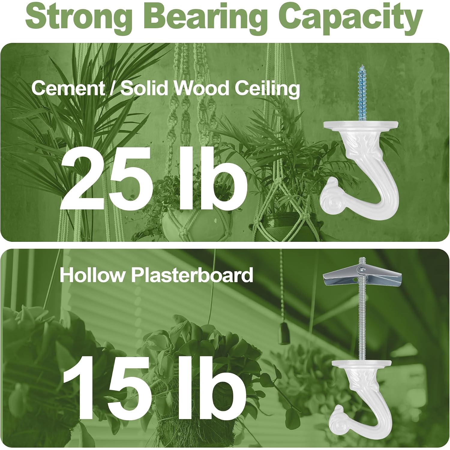 Ceiling Hooks For Hanging Plants - 6 Pack Heavy-Duty Metal Swag Hooks | Includes Screws And Brackets For Easy Installation; Ideal For Hanging Plants, Lights Or Extender Chains From Ceilings.
