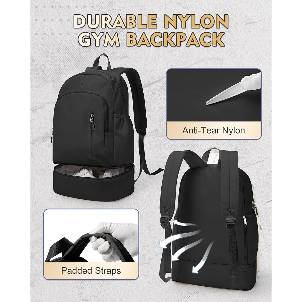 Gym Backpack For Women Men,Cheer Bag,Lightweight Gym Bag With Shoe Compartment, Waterproof Sports Backpack With Wet Pocket, Black