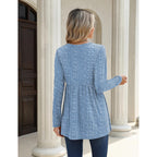 Zeagoo Women Blouses Long Sleeve Shirts Boho Henley V Neck Tops Business Casual Loose Pleated Fashion Clothing