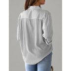 Grade 4 Wrinkle-Resistant Women's Button Down Shirts Striped Long Sleeve Collared Blouses Tops with Pocket