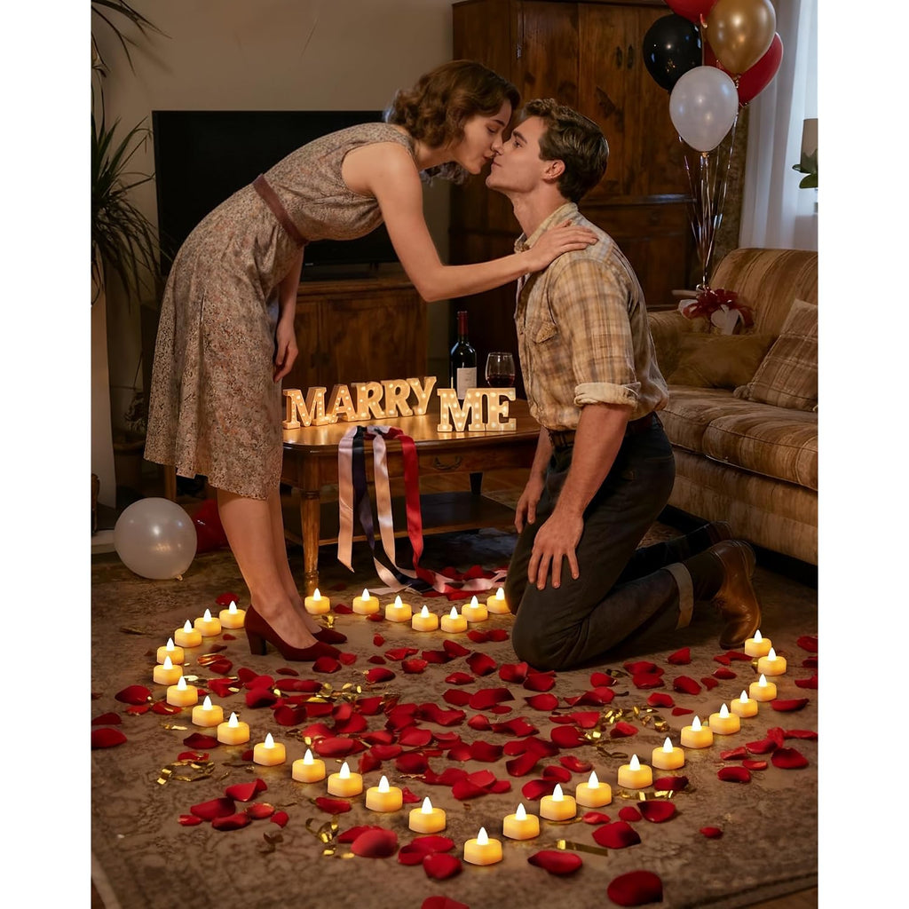Amagic 1000 Pieces Artificial Rose Petals With 12 Heart Led Tea Lights Candles Kit, Rose Petals And Candles Set For Proposal, Anniversary, Valentine'S Day, Special Romantic Night, Wedding Table Decor
