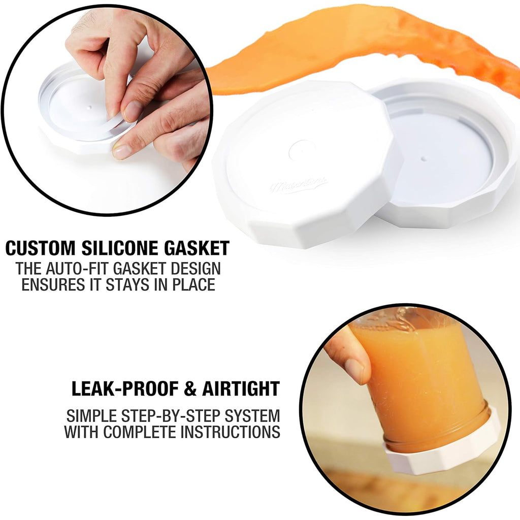 Masontops Tough Tops - Ball Wide Mouth Mason Jar Lids Plastic Leakproof - BPA-Free White Plastic Mason Jar Lids - Reusable Dry Canning Lids fit Ball Jars (Ball Mason Jars not included)