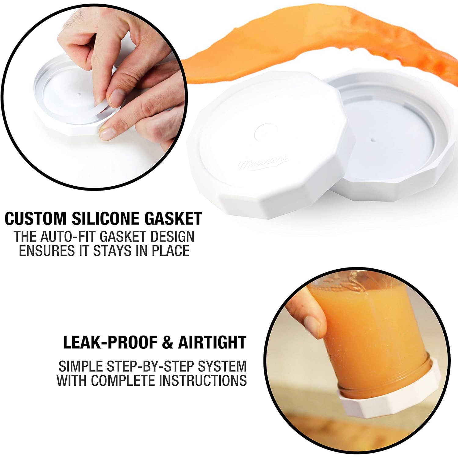 Masontops Tough Tops - Ball Wide Mouth Mason Jar Lids Plastic Leakproof - BPA-Free White Plastic Mason Jar Lids - Reusable Dry Canning Lids fit Ball Jars (Ball Mason Jars not included)