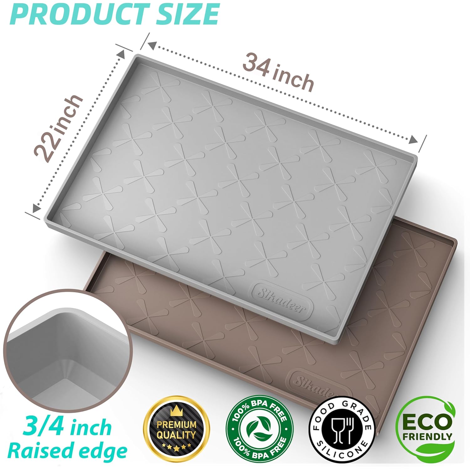 SIKADEER Under Sink Mat Waterproof 34" x 22", Silicone Mat Kitchen Drawer Shelf and Cabinet Liner, Sink Protector for Kitchen Organizers and Storage, Boot Tray Pet Food Mats