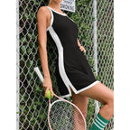 Fisoew Womens Tennis Mini Dress With Built-In Shorts & Bra Open Back Sleeveless Golf Gym Workout Tank Dresses