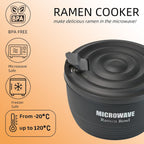 Layron Large Ramen Bowl, Ramen Noodle Bowls Microwavable 45 Oz, Ramen Cooker, Microwave Pasta Cooker, Ramen Bowl Microwave Gift For College Male Female Dorm Room (Black)