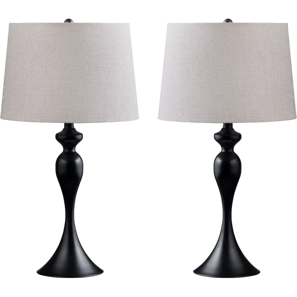 Crestview Collection 25.5" Set Of 2 25.5" Black Steel Table Lamp W/Grey Linen Shade