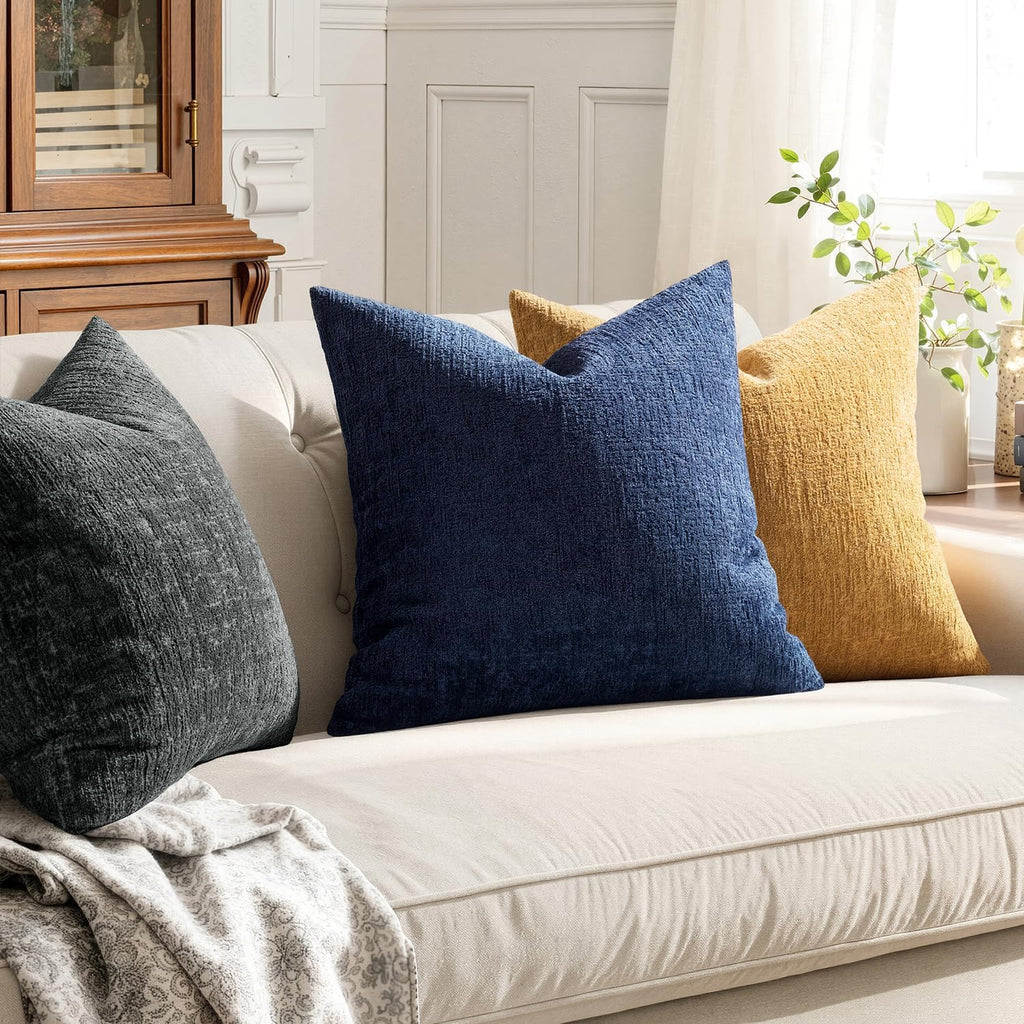 Miulee Decorative Throw Pillow Covers 18X18 Pack Of 2 Navy Blue Couch Pillow Covers Soft Cozy Textured Chenille Pillowcases For Home Decor Sofa Living Room Cushion Bedroom