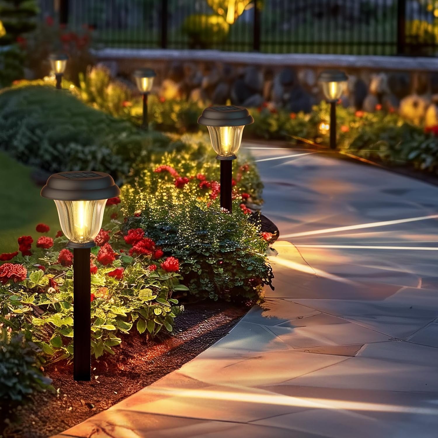8 Pack Solar Lights Outdoor, Stainless Steel Glass Solar Pathway Lights, Auto On/Off Long-Lasting Waterproof Garden Lights For Landscape, Path, Yard, Driveway, Walkway Decor (Warm White)