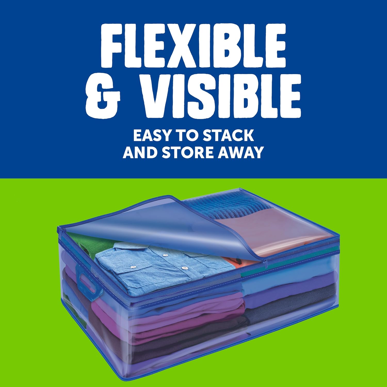 Ziploc Flexible Totes, X-Large Size, 22 Gallon, 2 Count Organizing Tote With Zipper And Built‑In Handles, Flexible & Stackable Clothing And Home Storage Bag