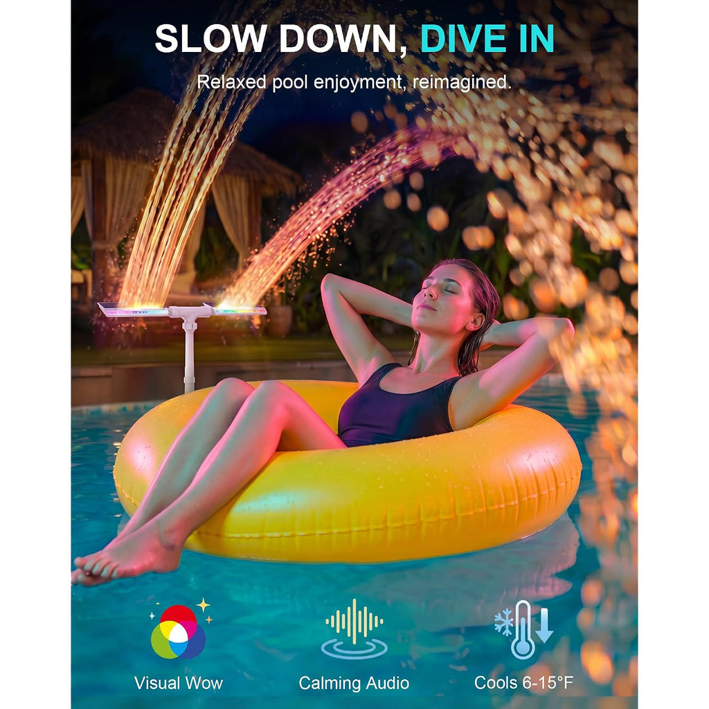 2026 Upgraded Solar Pool Fountain, Dual-Head Adjustable Spray, Extended 8000Mah Battery, 10-Color 4-Mode Led Lights, Auto Dusk Sensor & Timer, Pool Fountains For Inground/Above Ground Pools